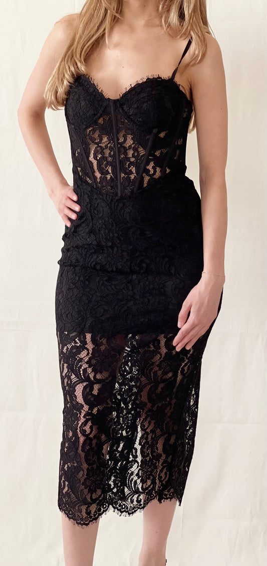 Bustier black lace dress