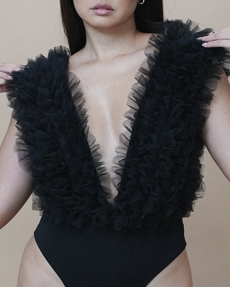 Ruffled Deep-V Bodysuit