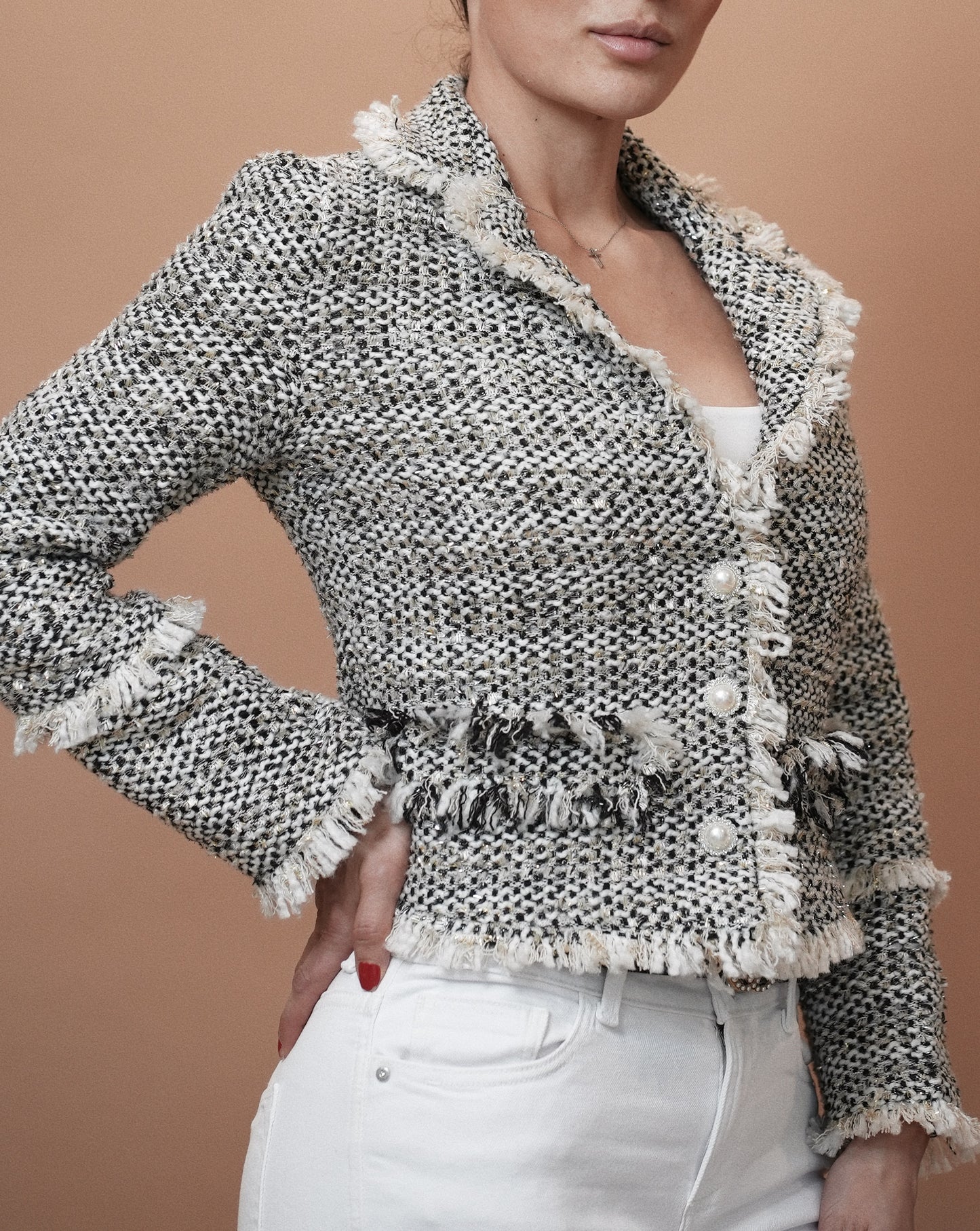 Tweed Fringe Blazer