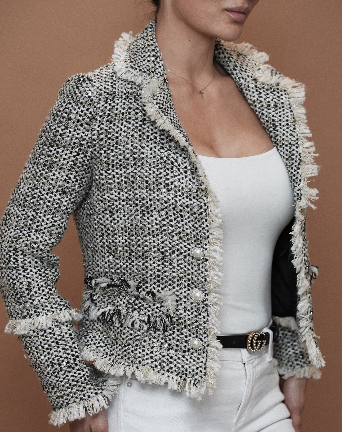 Tweed Fringe Blazer